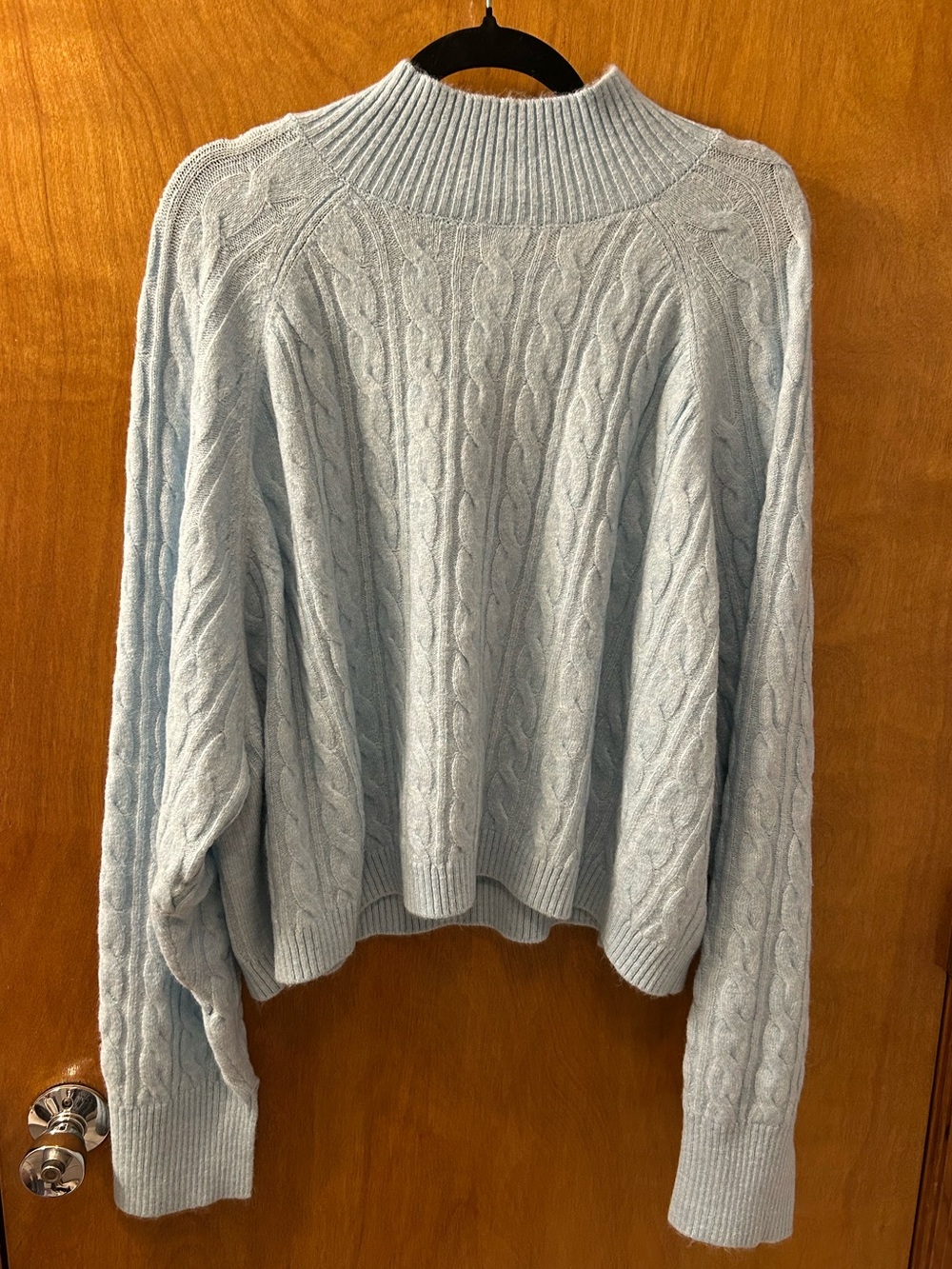 JoyLab Pale Blue Cable Knit Mock Neck Cropped Sweater
